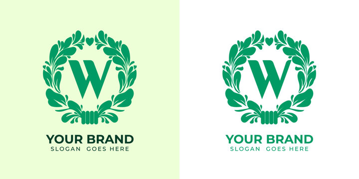logo alphabeth initial "W"  herbal vegan health green minimalist