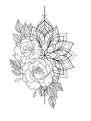 Mandala with Roses Tattoo Stencil T-shirt Print