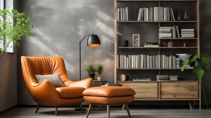 Fototapeta premium room with Bookshelf, armchair modern design