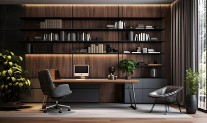 Modern minimalist Luxurious study room design, interior design, template