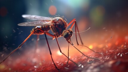 macro shot of a common mosquito on human skin west.Generative AI