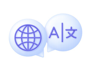 3D Language translation sign. E-learning and education, learning language courses concept. Dictionary.