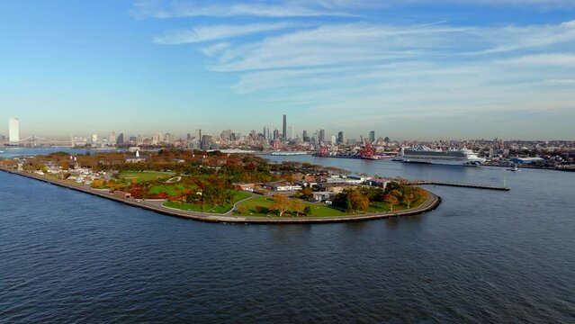 Drone video view of Governors Island 2023. aerial stock footage