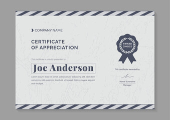 a4 gray minimalist certificate of appreciation and achievement design template