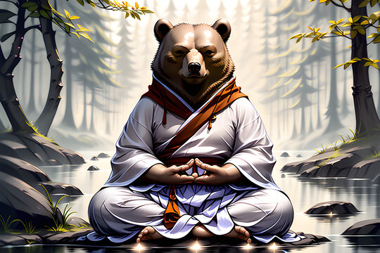 A meditating bear. Generative AI