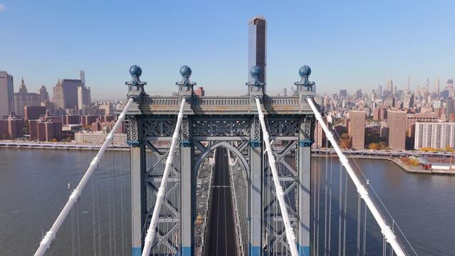 Flying over top of Manhattan Bridge New York. 2023 stock drone footage