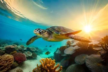 Keuken spatwand met foto green sea turtle swimming © Sofia Saif