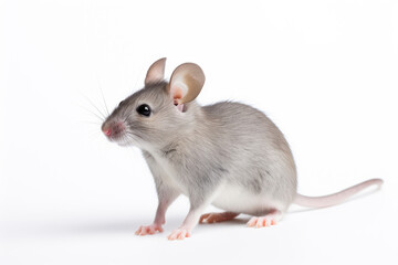 Gray cute funny mouse on white background - obrazy, fototapety, plakaty