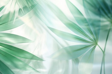 Fresh, delicate, ethereal tropical leaves background with a mist effect, translucent rainforest greenery design