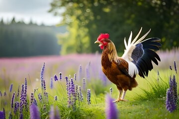 rooster in the grass - obrazy, fototapety, plakaty