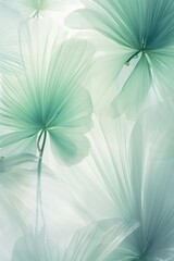 Fresh, delicate, ethereal tropical leaves background with a mist effect, translucent rainforest greenery design