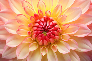 Fototapeta premium Soft pink and yellow dahlia petals macro, floral abstract background. Close up of flower dahlia for background
