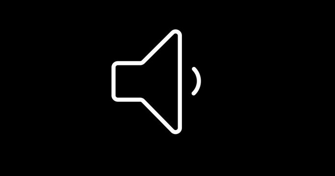 Flat outlined megaphone icon or symbol animated. Loop animation of Alert or announcement icon. Horn icon. Loudspeaker motion design on black background