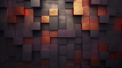 Abstract rectangle shape, orange, brown 
 and black color, perspective background, 3D illustration.