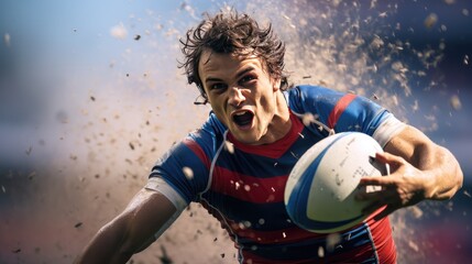Un joueur de rugby avec le ballon, impression de mouvement