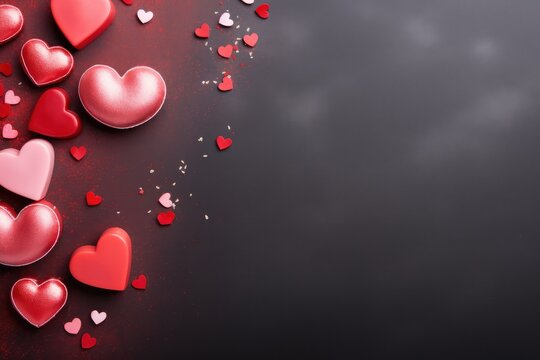 Fête de la Saint-Valentin, fond noir avec des cœurs rouge et rose