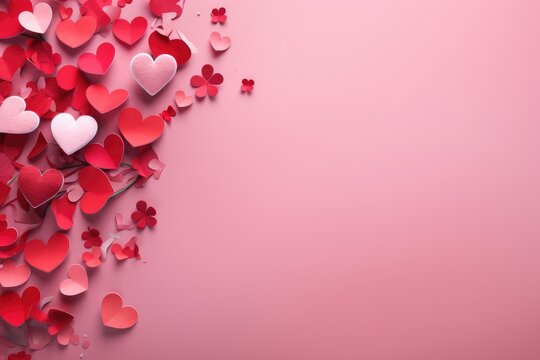F&ecirc;te de la Saint-Valentin, fond rose avec des c&oelig;urs rouge et rose, image avec espace pour texte.