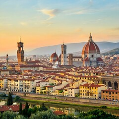 Florence city downtown skyline cityscape of Tuscany Italy at sunset