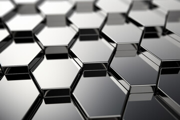 Abstract 3d rendering of metal hexagons. Futuristic background.