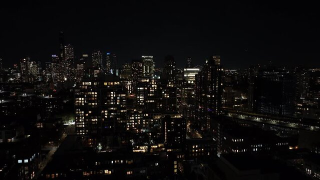 Night aerial video Dumbo Brooklyn NY
