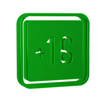 Green Plus 16 movie icon isolated on transparent background. Adult content. Sixteen plus icon. Censored business concept.
