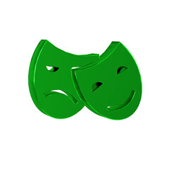Green Comedy and tragedy theatrical masks icon isolated on transparent background.