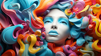 Obraz premium Woman with curly rainbow hairs