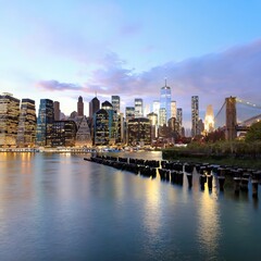 New York City skyline. Manhattan Skyscrapers panorama view from Brooklyn