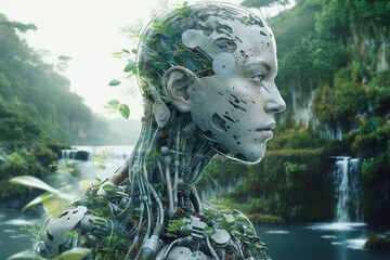 A fusion of robot technology and the natural world in a captivating conceptual representation. Ai generated