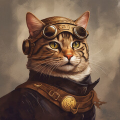 A cat in a steampunk aviator outfit
