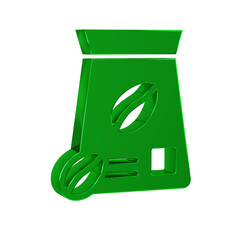 Green Bag of coffee beans icon isolated on transparent background.