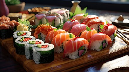 Sushi rolls, sushi set. Appetizing presentation of rolls