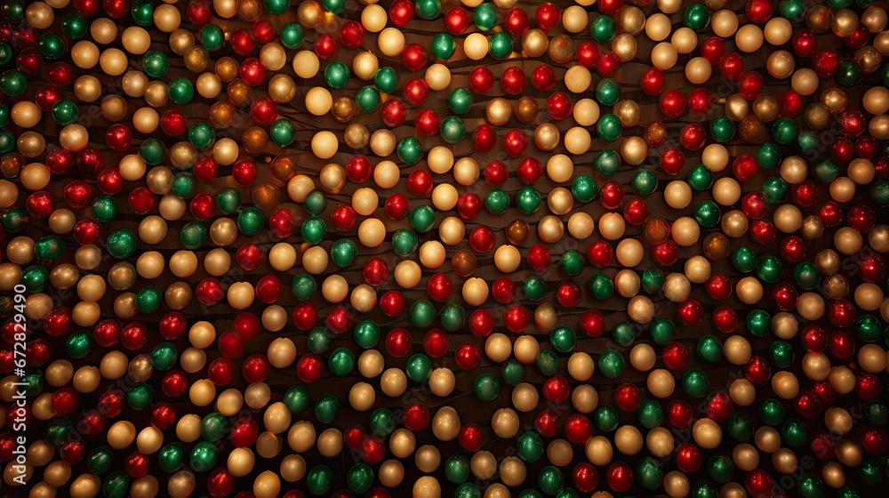 Poster a bunch of balls that are in the shape of a pattern on a wall with a red, green, yellow, and white c