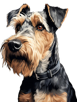 Portrait Of A Black Fox Terrier Dog With Brown And Light Gray Spots. Realistic Illustration On White Background.