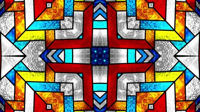 Stained glass. Seamless looping multicolor animation footage. Kaleidoscopic dynamic background. Psychedelic motion design. Dj loop. Optical illusions. Vj loops. Transformations. Template. Design. 4K