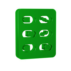 Green Pills in blister pack icon isolated on transparent background. Medical drug package for tablet, vitamin, antibiotic, aspirin.