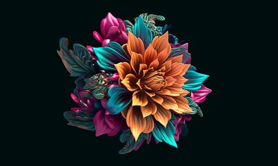 Abstract 3D colorful flower, AI-generated, isolated  background