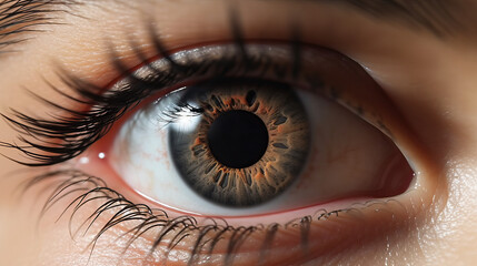 macro, close up of beautiful woman eye iris with natural make-up
