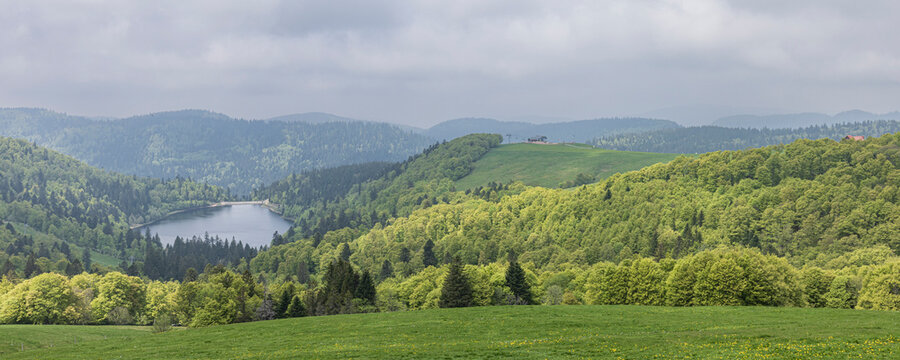 Viewpoint Lake de la Lande in La Bresse along Route des Cretes in Vosges region in France