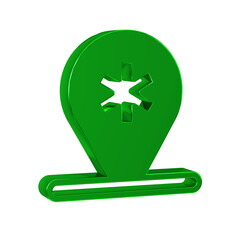 Green Medical map pointer with cross hospital icon isolated on transparent background.