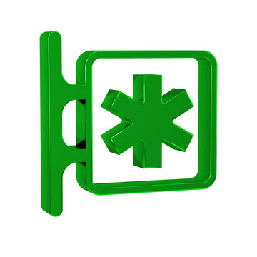 Green Medical symbol of the Emergency - Star of Life icon isolated on transparent background.