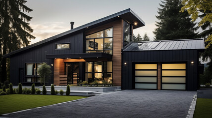 black and white modern house with windows