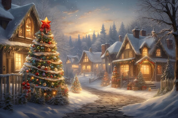 Festive Christmas scene filled with colorful ornaments and sparkling lights
