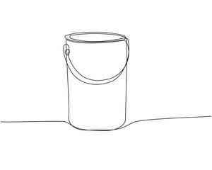 Can of paint, glue, varnish, thinner, building materials one line art. Continuous line drawing of repair, professional, hand, people, concept, support, maintenance.