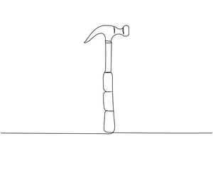 Hammer, nail puller, construction tool one line art. Continuous line drawing of repair, professional, hand, people, concept, support, maintenance.