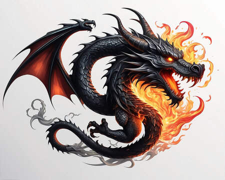 dragon as it breathes fire logo as a symbol of power, fearlessness, and unmatched might
