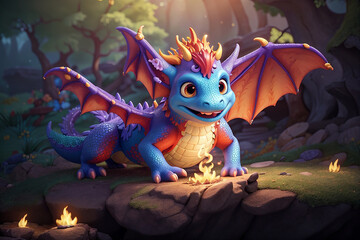 dragon playfully breathes colorful and magical fire essence of enchantment, wonder, and whimsy, making it perfect for children books, posters, or fantasy-themed projects