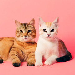 two cute cats on a bright background created with generative ai technology