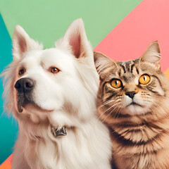 white dog and cat on a bright background created with generative ai technology	