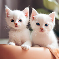 two cute white kittens created with generative ai technology	